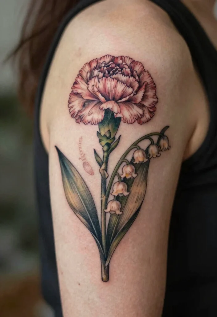 12 January and May Birth Flower Tattoo Ideas: Elegant Pairings 111 12 January and May Birth Flower Tattoo Ideas Elegant Pairings 11. Vintage Inspired Floral Tattoo 0