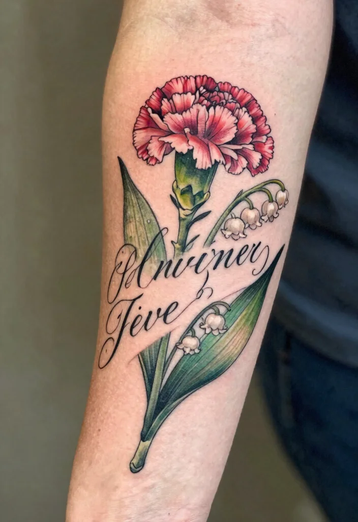 12 January and May Birth Flower Tattoo Ideas: Elegant Pairings 122 12 January and May Birth Flower Tattoo Ideas Elegant Pairings 12. Floral Composition with Text 0