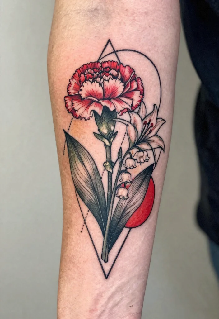 12 January and May Birth Flower Tattoo Ideas: Elegant Pairings 67 12 January and May Birth Flower Tattoo Ideas Elegant Pairings 7. Geometric Floral Tattoo 0