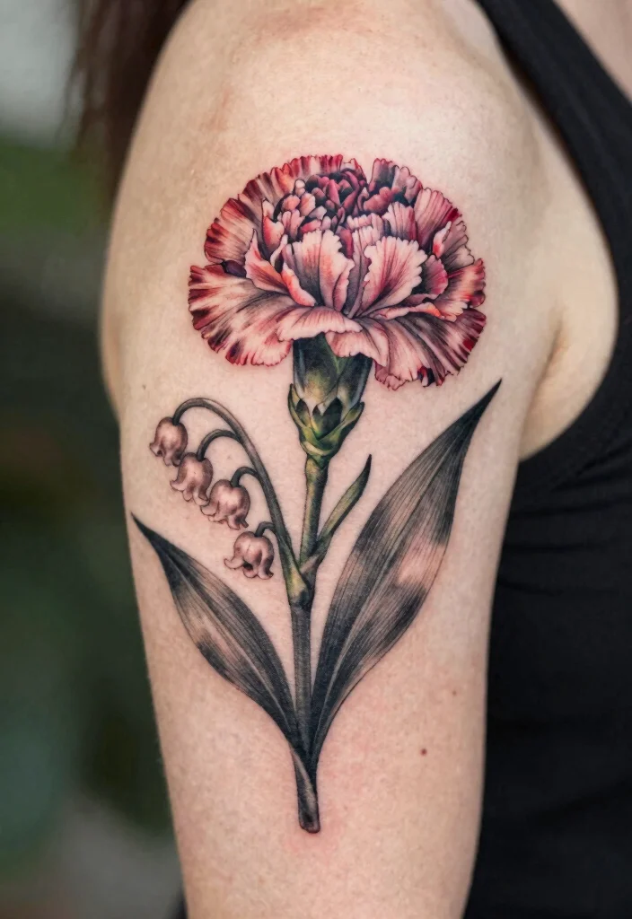 12 January and May Birth Flower Tattoo Ideas: Elegant Pairings 78 12 January and May Birth Flower Tattoo Ideas Elegant Pairings 8. Shadowed Floral Design 0