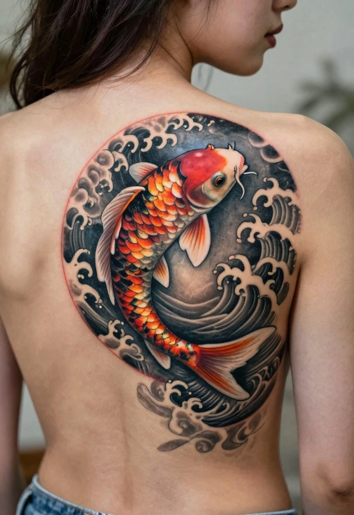 12 Koi Fish Back Tattoo Ideas for Black Women Bold and Symbolic 10. Koi Swimming in a Circle 0