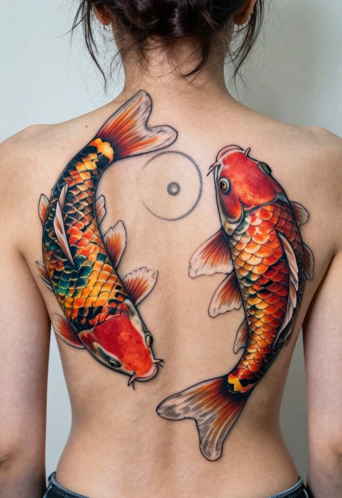 12 Koi Fish Back Tattoo Ideas for Black Women Bold and Symbolic 11. Dual Koi Fish Design 0