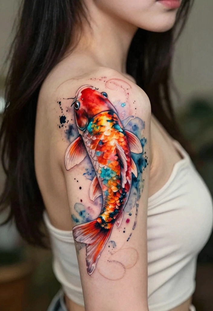 12 Koi Fish Back Tattoo Ideas for Black Women Bold and Symbolic 4. Watercolor Koi Fish 0