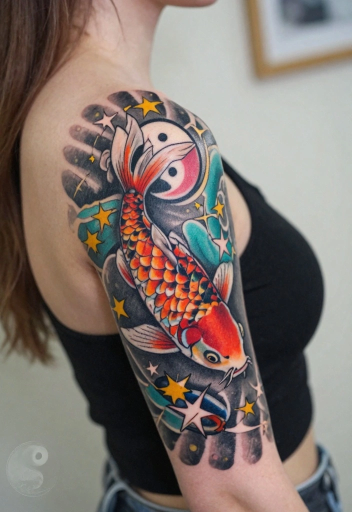 12 Koi Fish Back Tattoo Ideas for Black Women Bold and Symbolic 6. Koi with Symbolic Elements 0