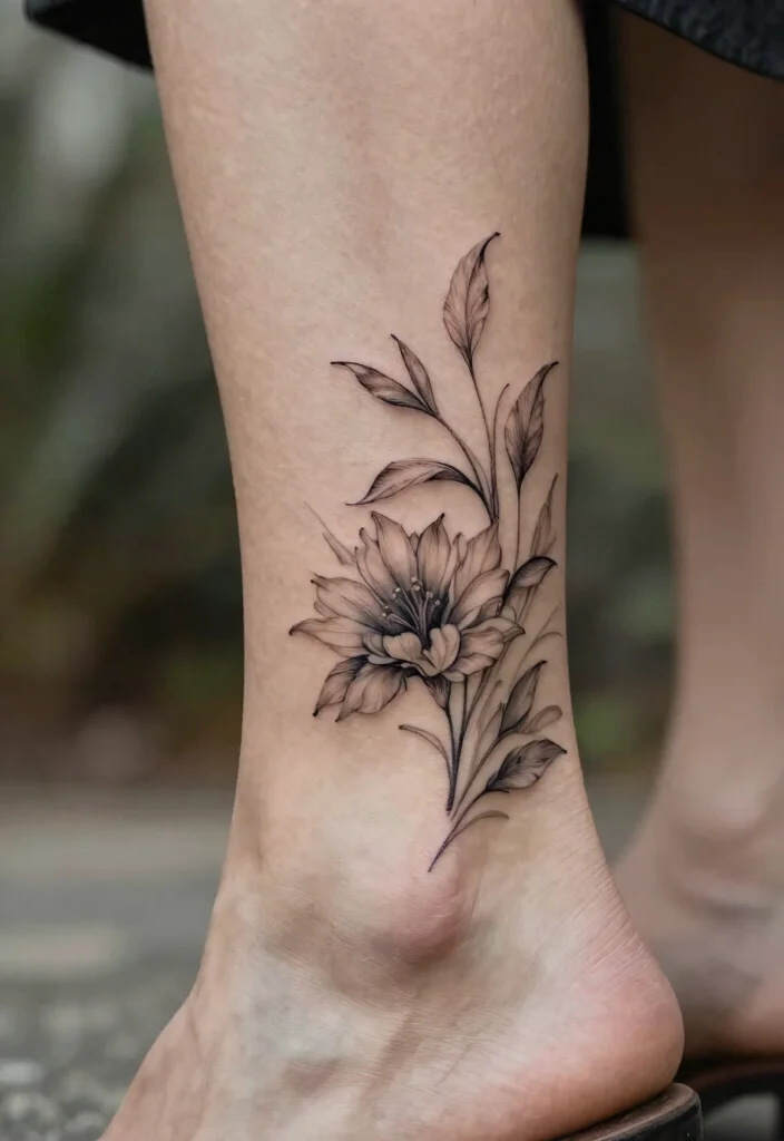 12 Minimal and Eye Catching Back of the Neck Tattoo Ideas 10. Ankle Graze Floral Design 0