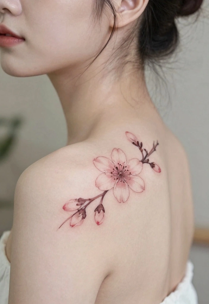 12 Minimal and Eye Catching Back of the Neck Tattoo Ideas 11. Minimalist Cherry Blossom 0