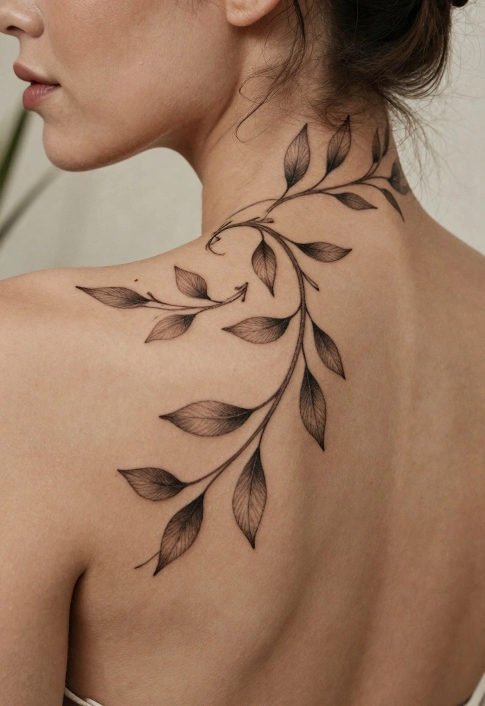 12 Minimal and Eye Catching Back of the Neck Tattoo Ideas 12. Elegant Vine Design 0