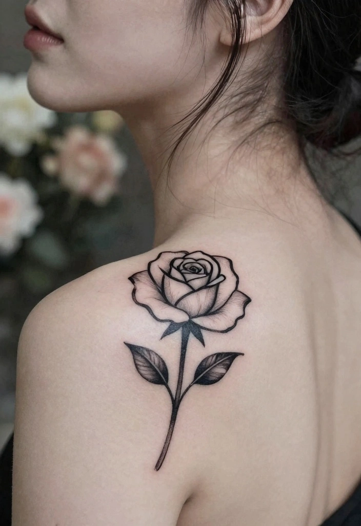 12 Minimal and Eye Catching Back of the Neck Tattoo Ideas 2. Minimalist Rose 0