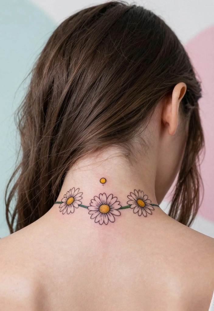 12 Minimal and Eye Catching Back of the Neck Tattoo Ideas 4. Simple Daisy Chain 0