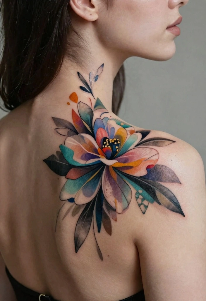 12 Minimal and Eye Catching Back of the Neck Tattoo Ideas 5. Abstract Floral Shapes 0
