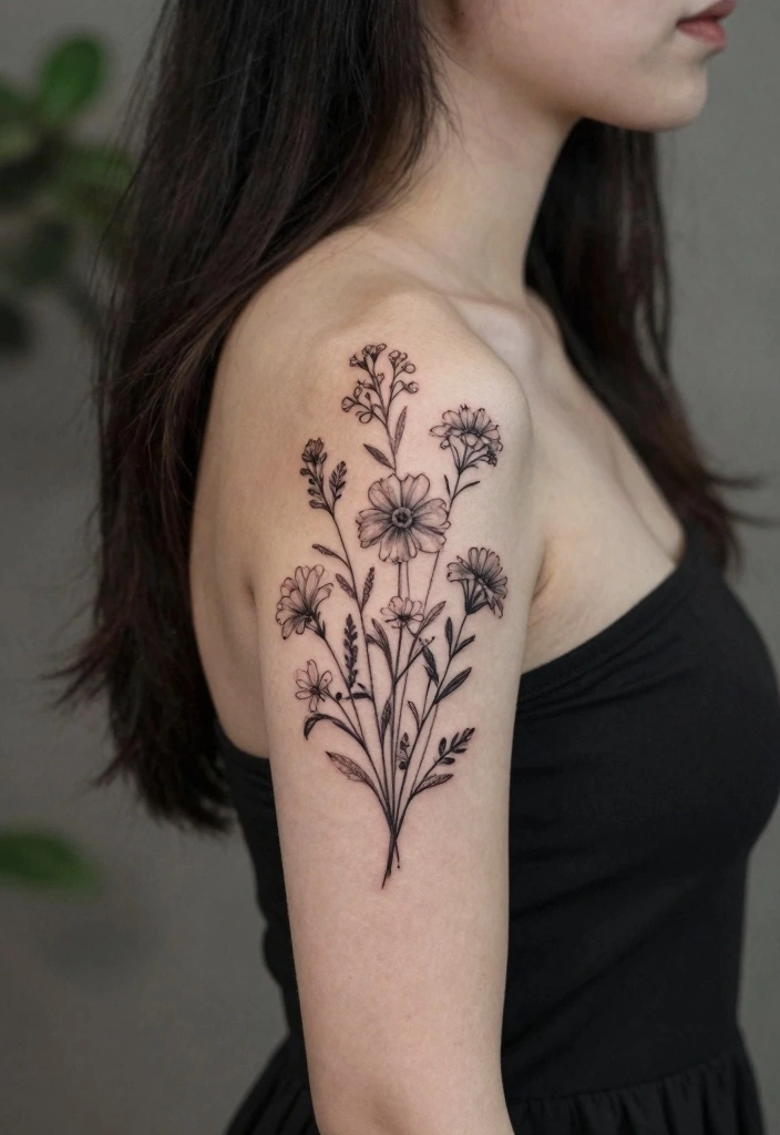 12 Minimal and Eye Catching Back of the Neck Tattoo Ideas 9. Simple Wildflower Bouquet 0