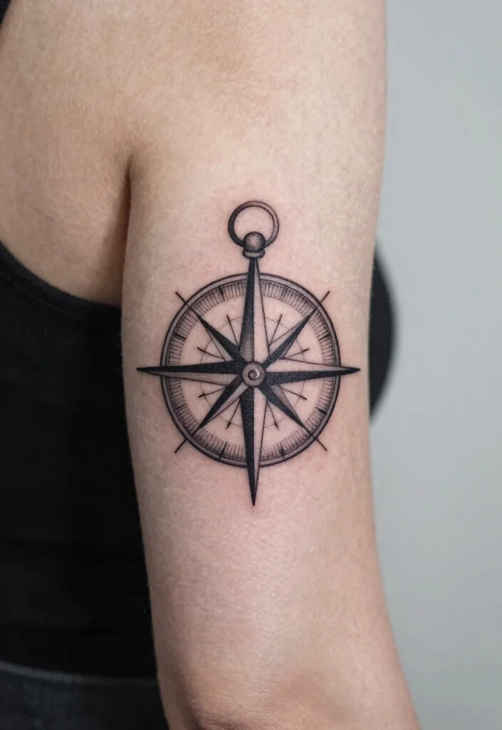 12 Minimalist Tattoo Ideas on the Back of the Arm Above Elbow 11. Minimalist Compass Design 0