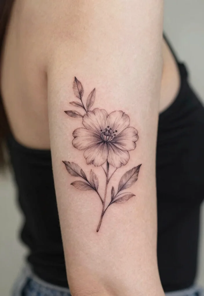 12 Minimalist Tattoo Ideas on the Back of the Arm Above Elbow 2. Minimalist Floral Designs 0