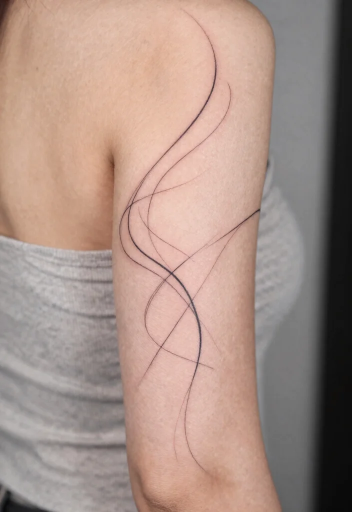 12 Minimalist Tattoo Ideas on the Back of the Arm Above Elbow 5. Abstract Line Art 0