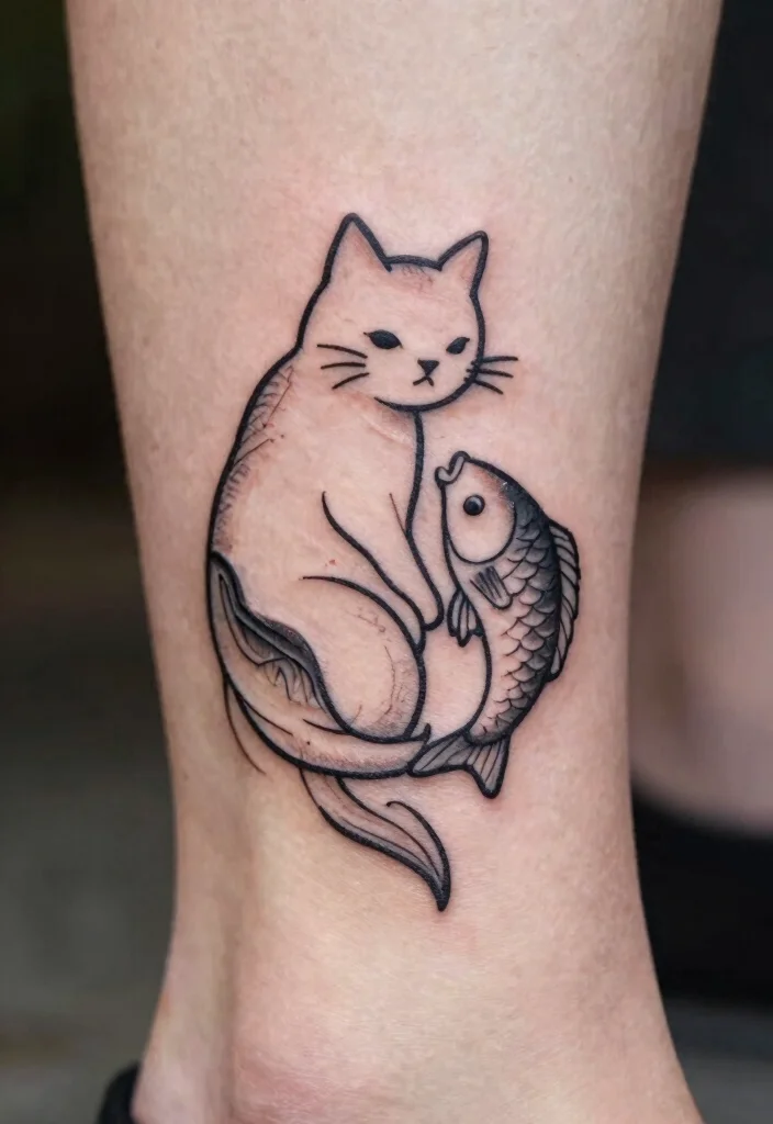 12 One Line Cat Tattoo Ideas Simple Artistic and Clean 56 12 One Line Cat Tattoo Ideas Simple Artistic and Clean 6. The Cat with Fish 0