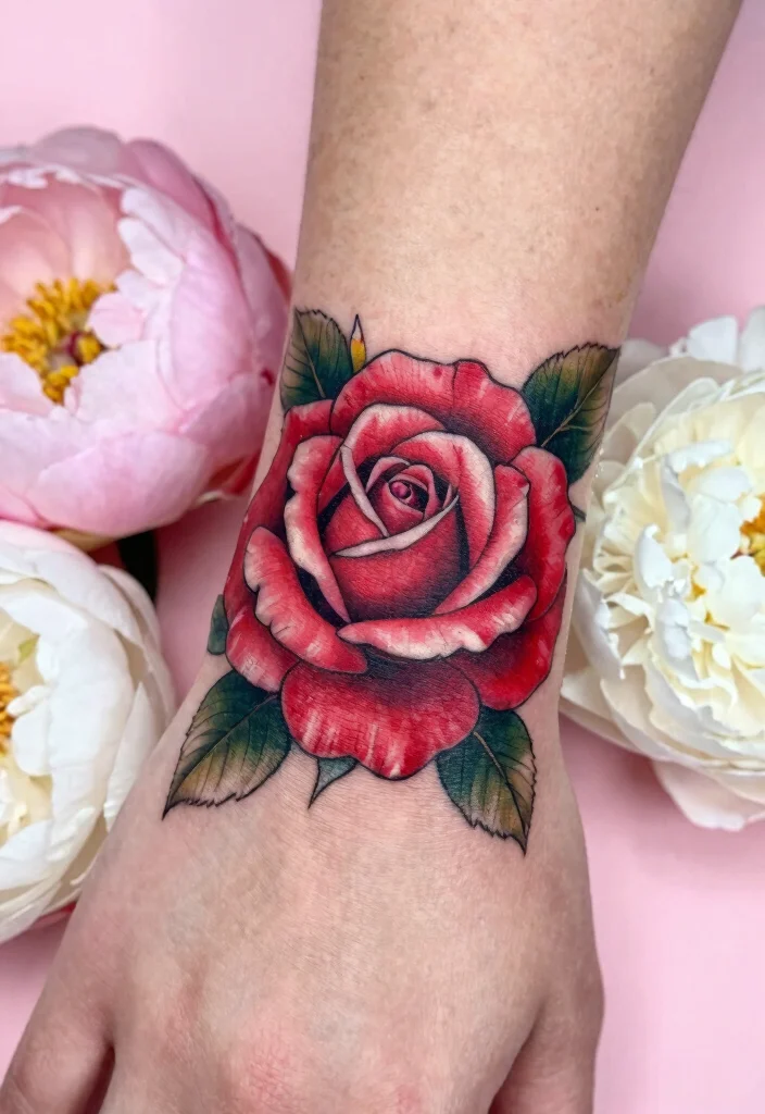 12 Rose Hand Tattoo Ideas for Women Bold and Feminine 1. Classic Red Rose 0