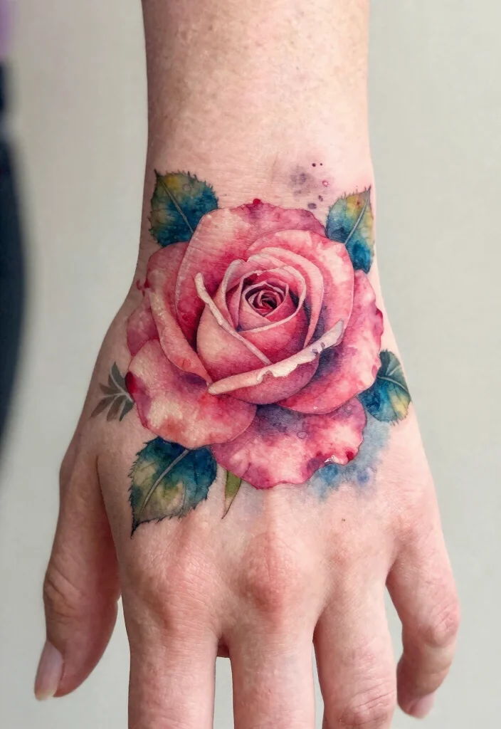 12 Rose Hand Tattoo Ideas for Women Bold and Feminine 2. Watercolor Rose 0