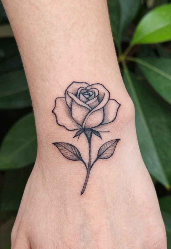 12 Rose Hand Tattoo Ideas for Women Bold and Feminine 4. Minimalist Outline Rose 0