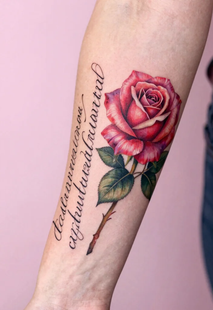 12 Rose Hand Tattoo Ideas for Women Bold and Feminine 7. Rose with Quotes 0