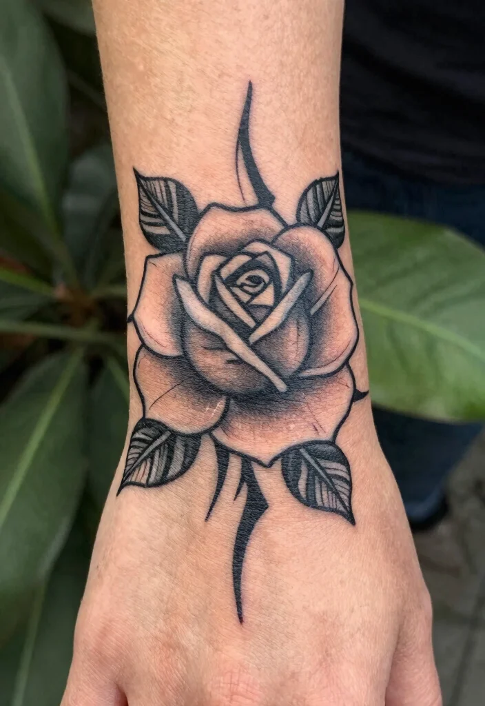 12 Rose Hand Tattoo Ideas for Women Bold and Feminine 8. Tribal Rose 0