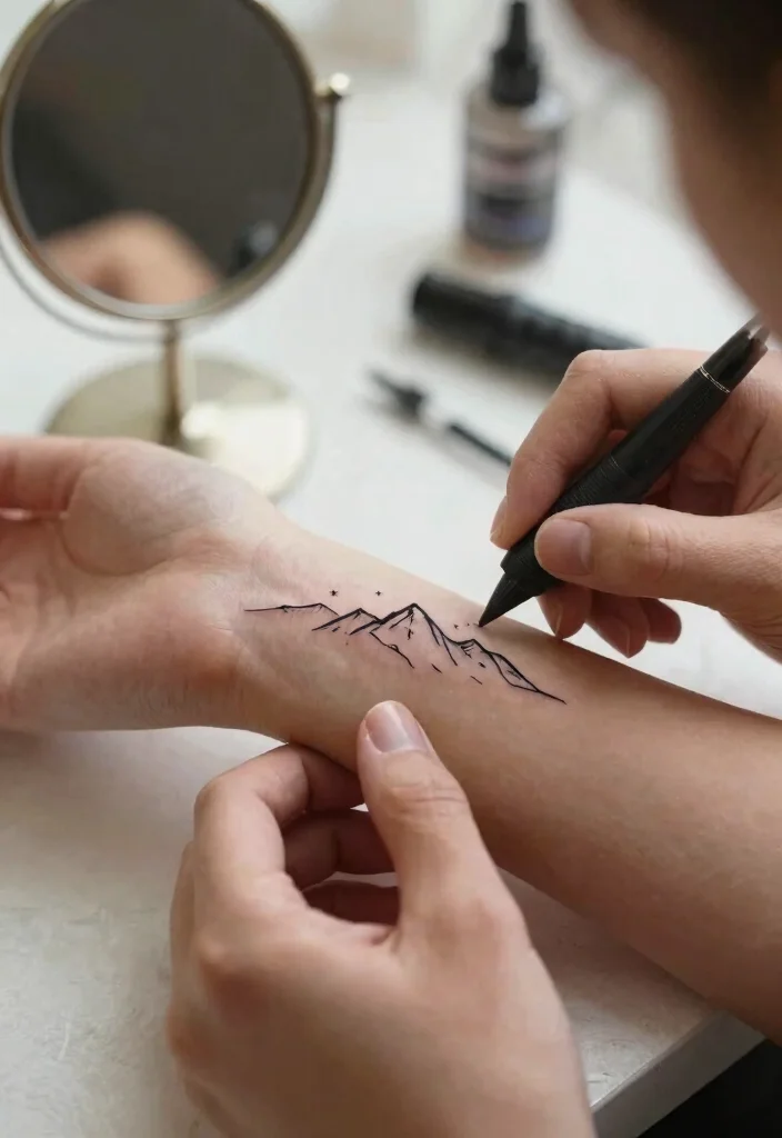 12 Simple Stick and Poke Tattoo Ideas Minimal and Personal 1 12 Simple Stick and Poke Tattoo Ideas Minimal and Personal - 1. Tiny Mountain Range 1