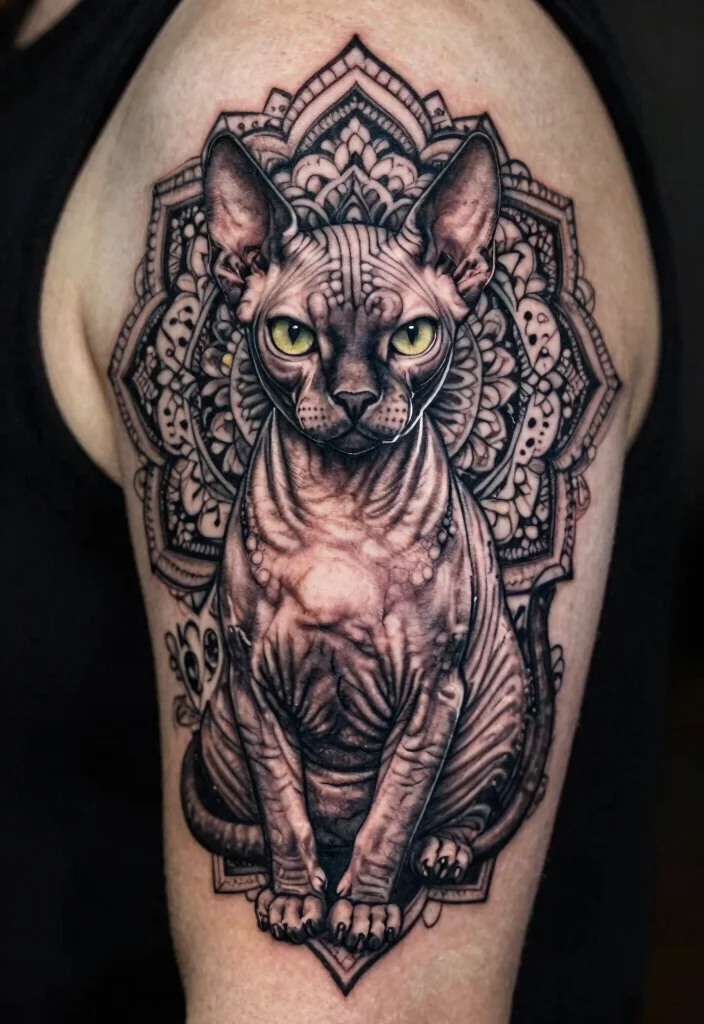 12 Sphynx Cat Tattoo Design Ideas Unique and Artistic 100 12 Sphynx Cat Tattoo Design Ideas Unique and Artistic 10. Mandala Style 0
