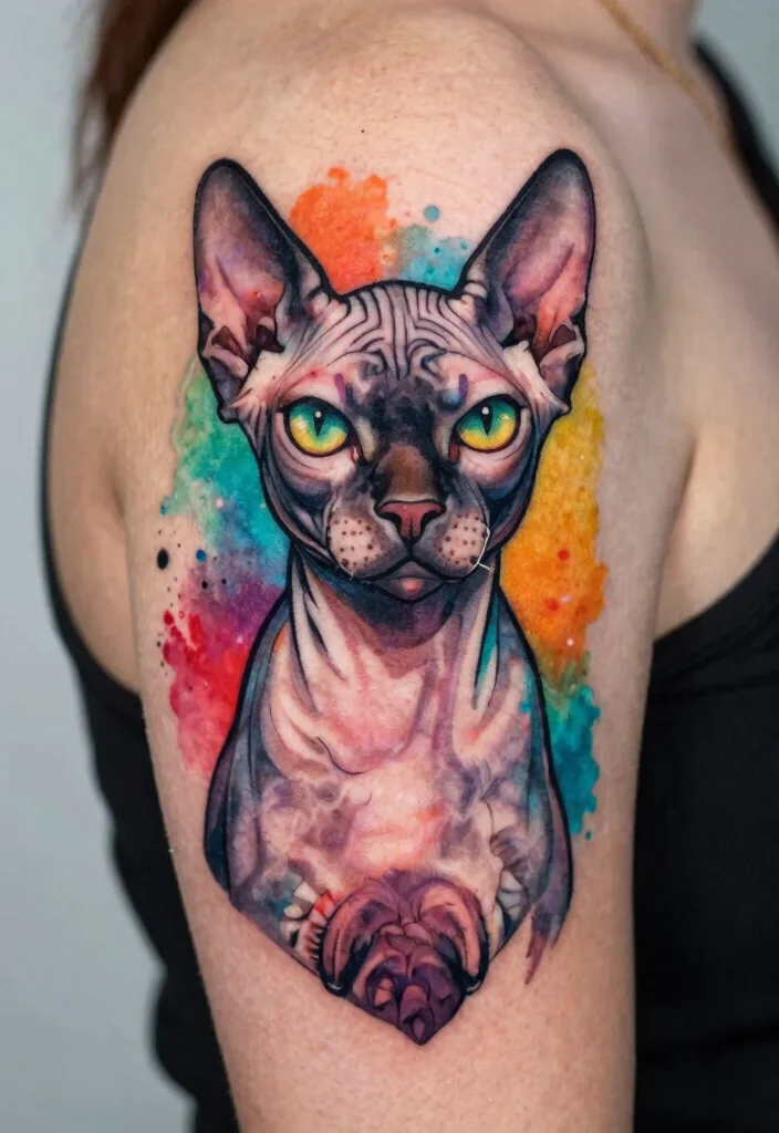 12 Sphynx Cat Tattoo Design Ideas Unique and Artistic 23 12 Sphynx Cat Tattoo Design Ideas Unique and Artistic 3. Stylized Portrait 0