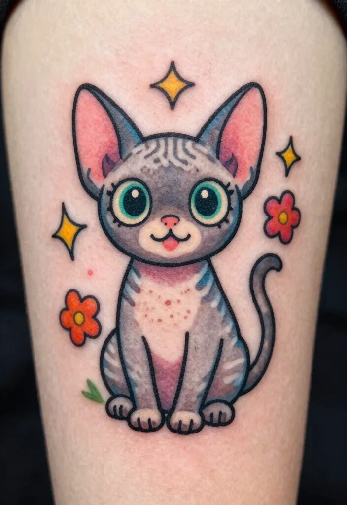 12 Sphynx Cat Tattoo Design Ideas Unique and Artistic 34 12 Sphynx Cat Tattoo Design Ideas Unique and Artistic 4. Whimsical Touch 0
