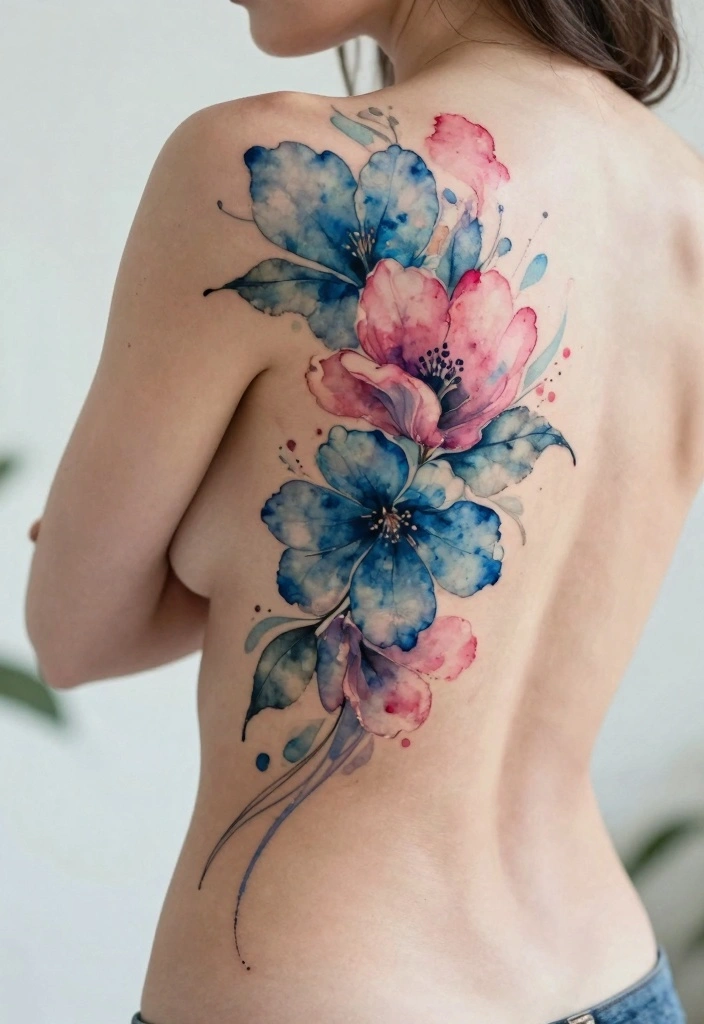 12 Stunning Back Waist Tattoo Ideas for Women Feminine and Delicate 2. Whimsical Watercolor Florals 0