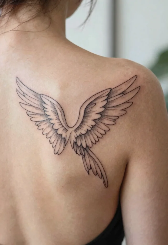 14 Angel Wings Tattoo Ideas on the Back Dramatic and Meaningful 3. Minimalist Line Art Wings 0