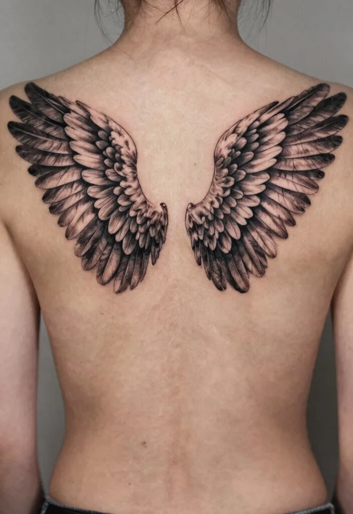 14 Angel Wings Tattoo Ideas on the Back Dramatic and Meaningful 4. 3D Angel Wings 0