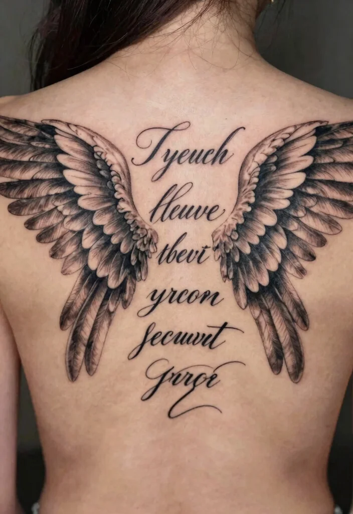 14 Angel Wings Tattoo Ideas on the Back Dramatic and Meaningful 6. Angel Wings with Quotes 0