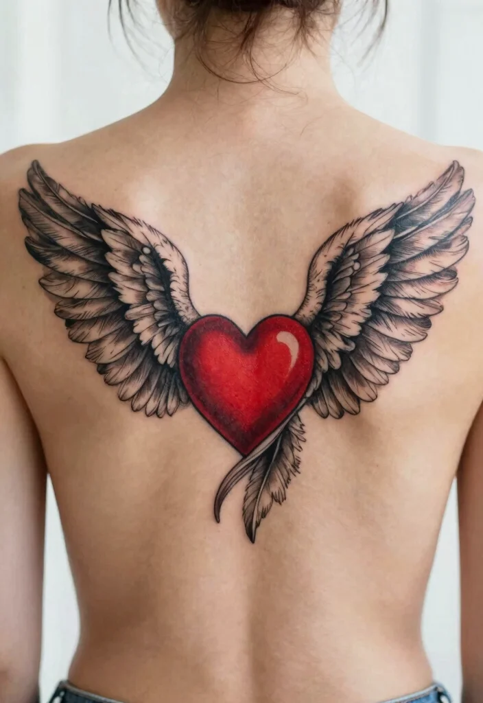 14 Angel Wings Tattoo Ideas on the Back Dramatic and Meaningful 7. Angel Wings with a Heart 0