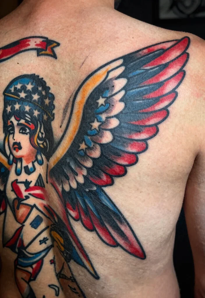 14 Angel Wings Tattoo Ideas on the Back Dramatic and Meaningful 8. Traditional Americana Wings 0