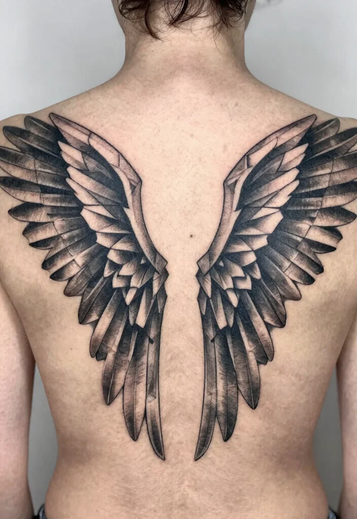 14 Angel Wings Tattoo Ideas on the Back Dramatic and Meaningful 9. Geometric Angel Wings 0