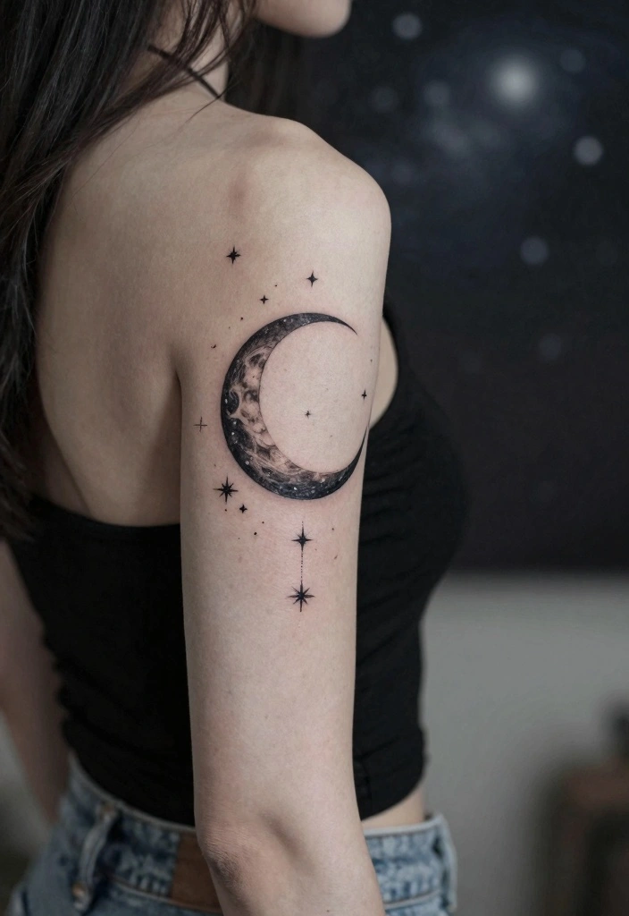 14 Back of Upper Arm Tattoo Ideas for Women Subtle and Chic 6. Celestial Designs 0