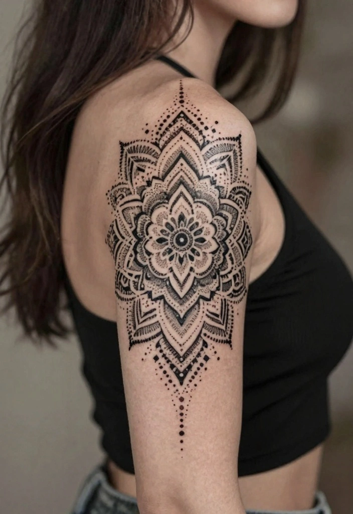 14 Back of Upper Arm Tattoo Ideas for Women Subtle and Chic 8. Fine Dot Work 0