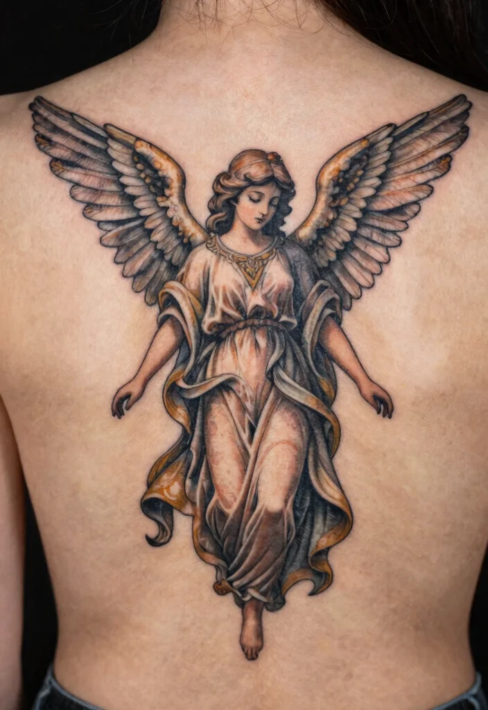 14 Beautiful Angel Tattoo Design Ideas for Women Soft and Elegant 14. Vintage Angel Design 0