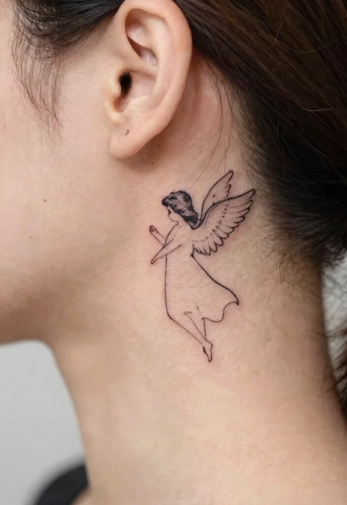 14 Beautiful Angel Tattoo Design Ideas for Women Soft and Elegant 6. Tiny Angel Silhouette 0