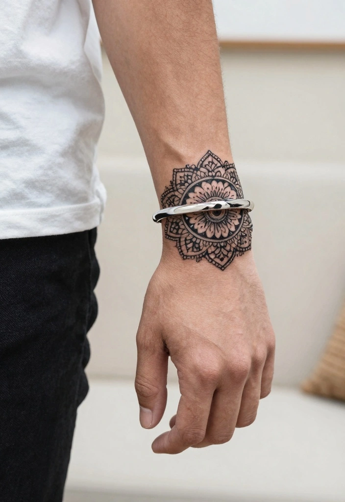 14 Bracelet Tattoo Ideas for Men: Bold, Minimal, and Clean - 11. Mandala Designs 1