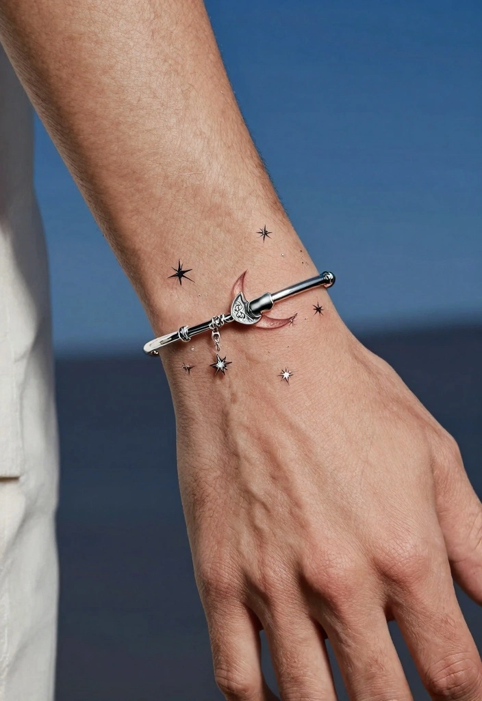 14 Bracelet Tattoo Ideas for Men: Bold, Minimal, and Clean - 13. Stars and Celestial Designs 1