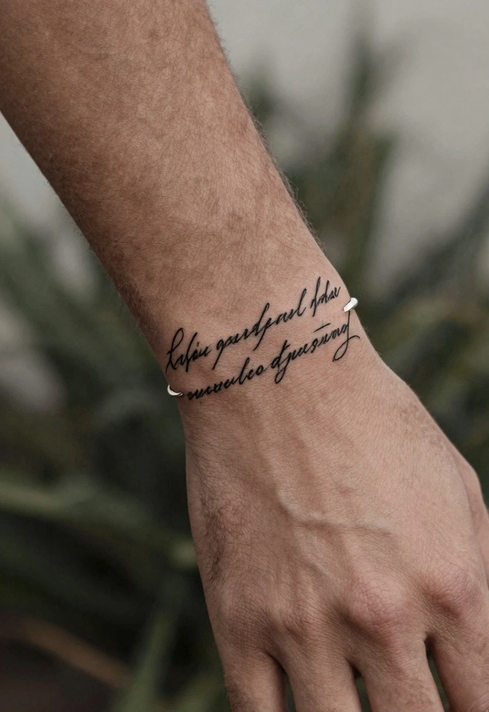 14 Bracelet Tattoo Ideas for Men: Bold, Minimal, and Clean - 9. Script and Quotes 1