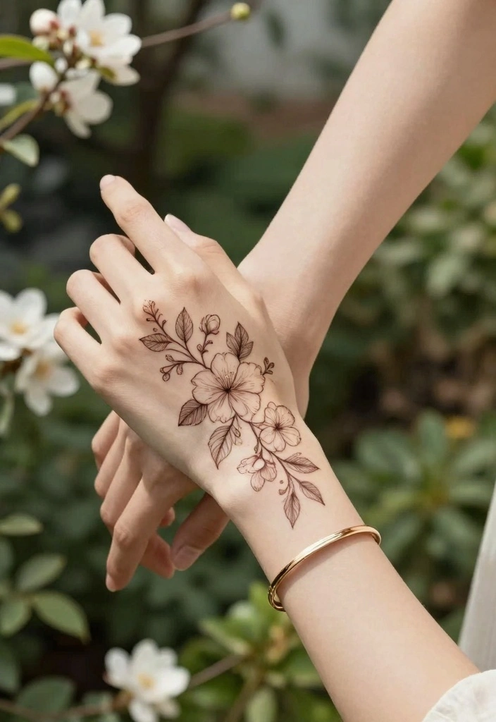 14 Bracelet Tattoo Ideas for Women: Elegant and Feminine 1 14 Bracelet Tattoo Ideas for Women: Elegant and Feminine - 1. Floral Delicate Bracelet 1