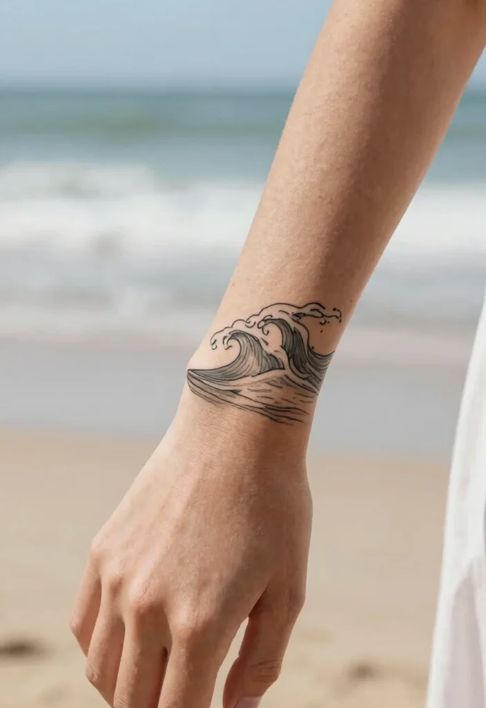 14 Bracelet Tattoo Ideas for Women: Elegant and Feminine 122 14 Bracelet Tattoo Ideas for Women: Elegant and Feminine - 12. Waves and Water 1