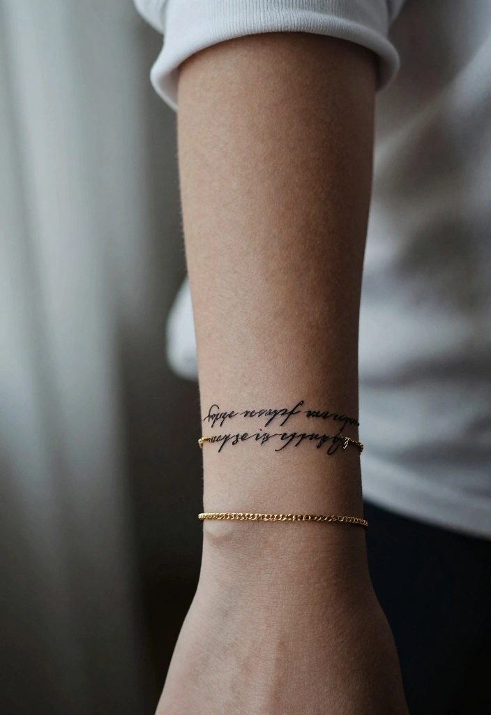 14 Bracelet Tattoo Ideas for Women: Elegant and Feminine 45 14 Bracelet Tattoo Ideas for Women: Elegant and Feminine - 5. Quote Bracelet Tattoo 1