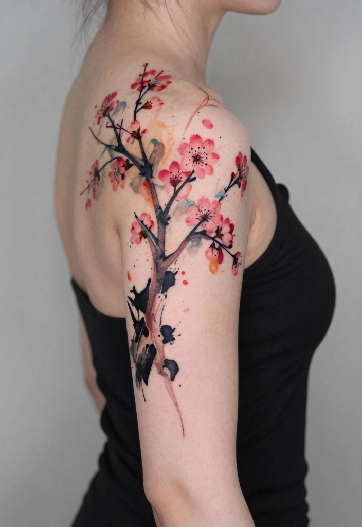 14 Cherry Blossom Tree Back Tattoo Ideas Elegant and Timeless 14. Abstract Cherry Blossom Tree Tattoo 0