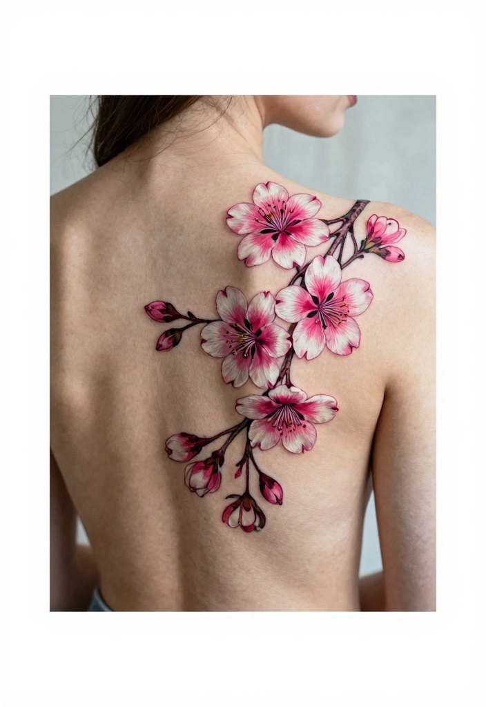 14 Cherry Blossom Tree Back Tattoo Ideas Elegant and Timeless 2. Cherry Blossom Branch in Bloom 0