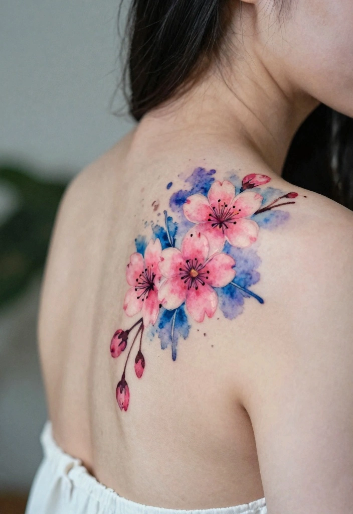 14 Cherry Blossom Tree Back Tattoo Ideas Elegant and Timeless 3. Watercolor Cherry Blossom Tattoo 0
