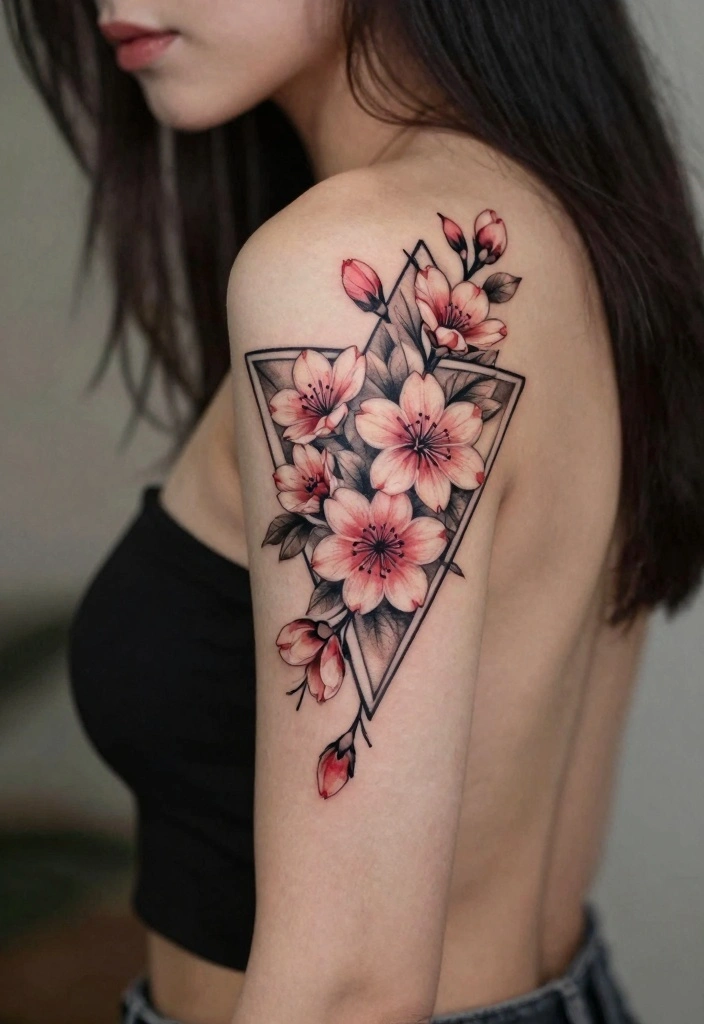 14 Cherry Blossom Tree Back Tattoo Ideas Elegant and Timeless 5. Geometric Cherry Blossom Design 0