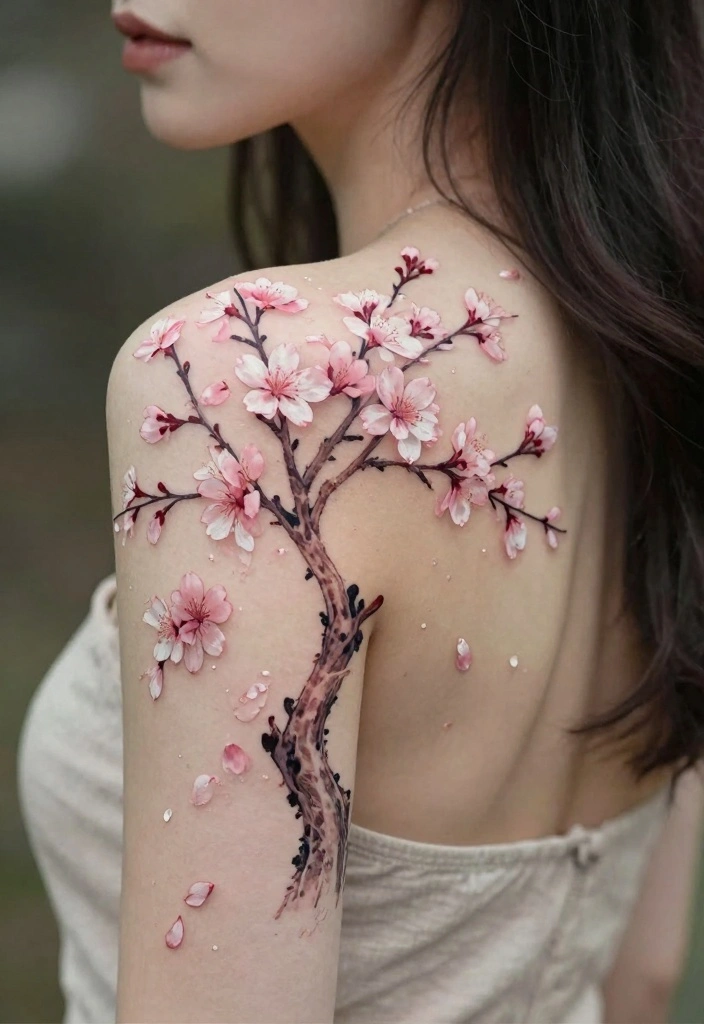 14 Cherry Blossom Tree Back Tattoo Ideas Elegant and Timeless 6. Cherry Blossom Tree with Falling Petals 0